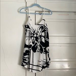 black&white floral strappy v-neck mini dress